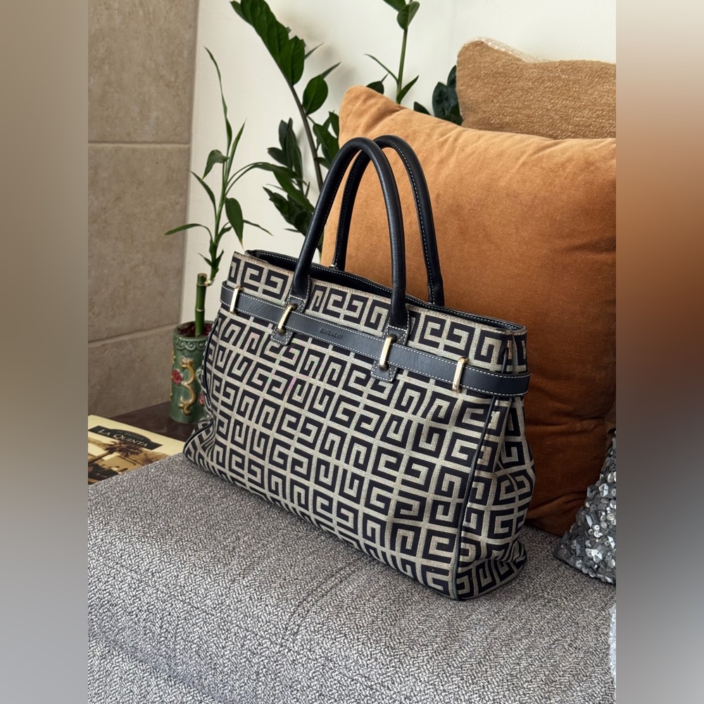 GIVENCHY- Authentic(COA)Black & Beige Leather and G Logo Canvas Bag - Picture 9 of 15